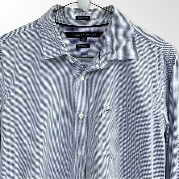 TOMMY HILFIGER • Men’s Custom Fit Blue, White Long Sleeve Checkered 80s 2PLY - Picture 3 of 13